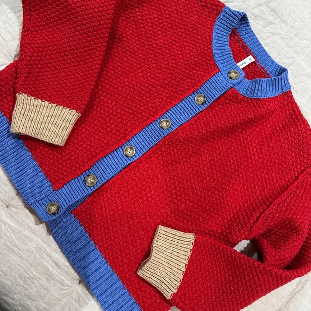 Wishlist Blue and Red Knit Cardigan